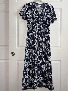 Kindred Navy & White Floral Wrap Plus Size Dress